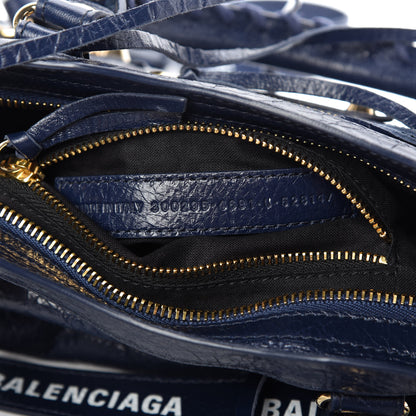 Balenciaga Agneau Classic Gold Hardware Mini City Logo Strap Navy White 9 of 9
