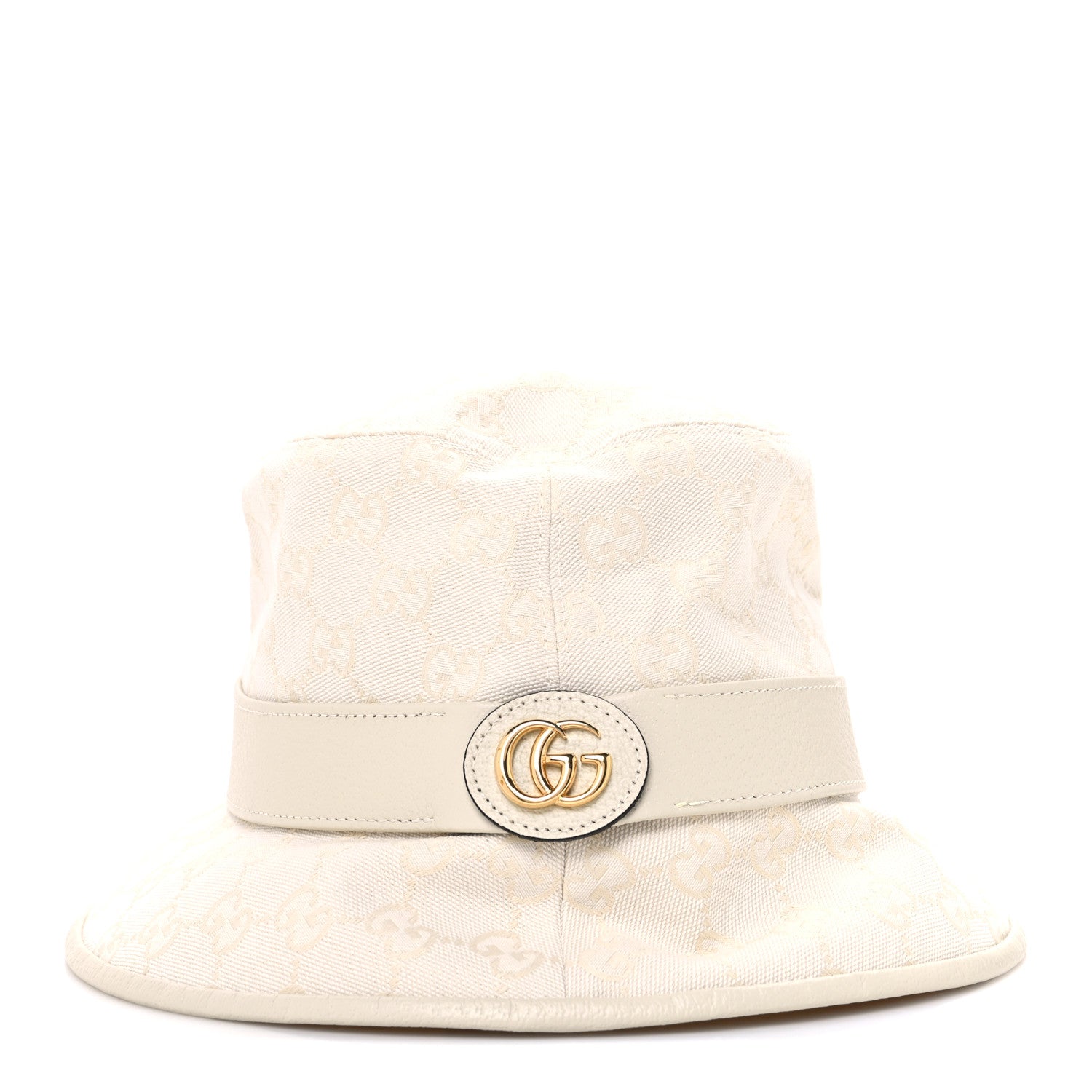 Gucci Monogram Textured Dollar Calfskin GG Jago Bucket Hat S Ivory 3 of 8