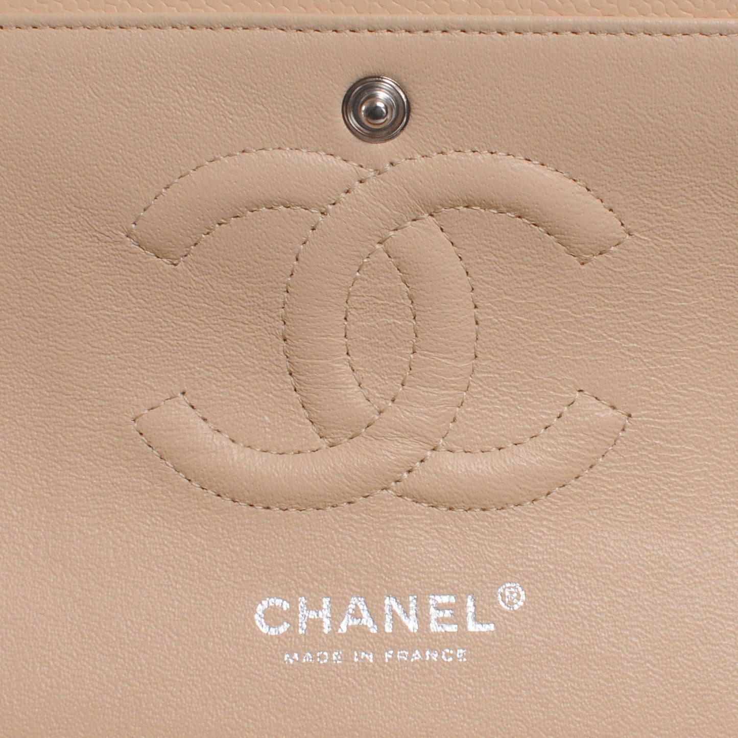 Caviar Quilted Medium Double Flap Beige Clair