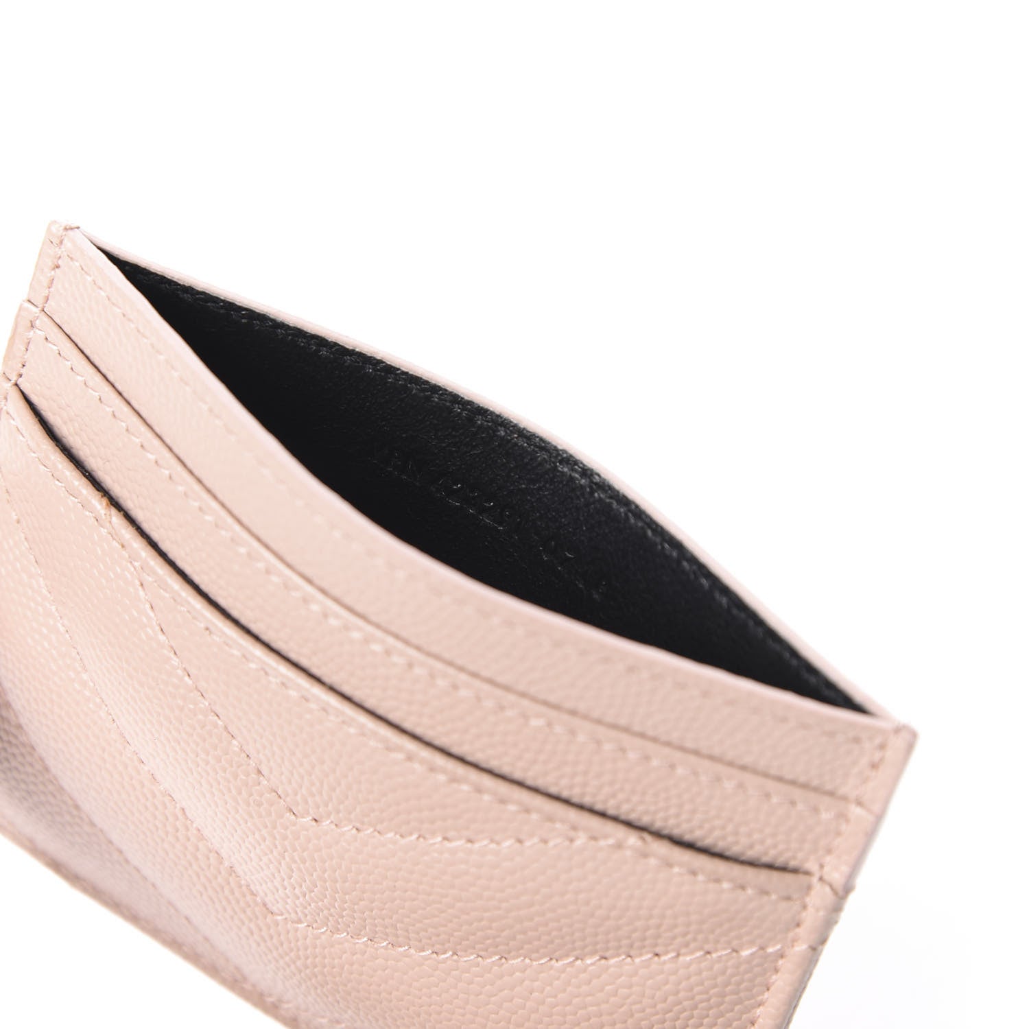 Saint Laurent Grain De Poudre Matelasse Chevron Monogram Credit Card Case Pale Blush 9 of 10