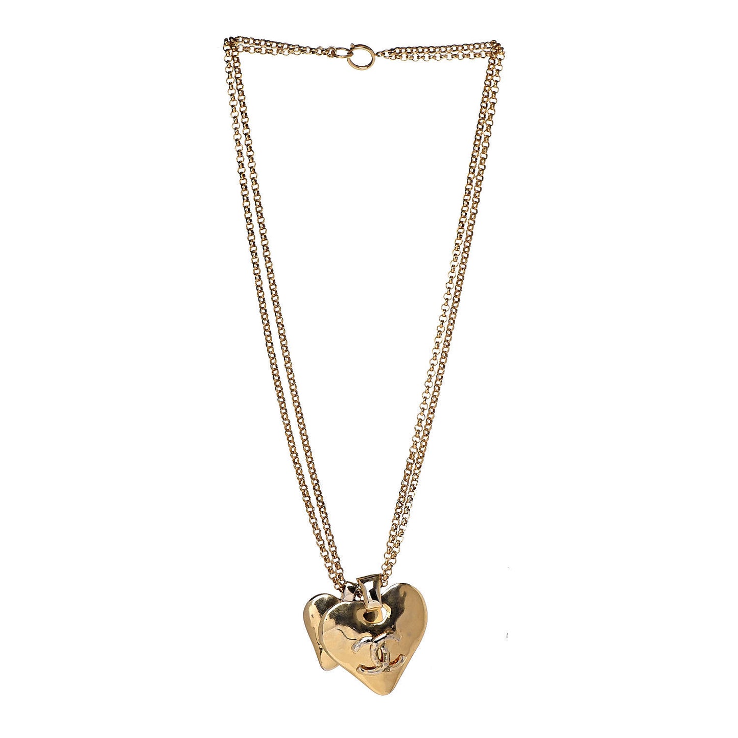 CC Double Heart Chain Pendant Necklace Gold