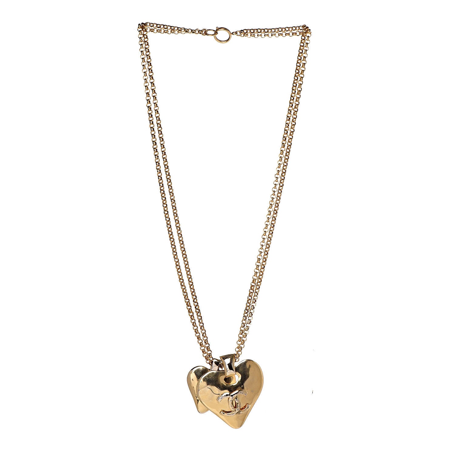 Chanel CC Double Heart Chain Pendant Necklace Gold 3 of 5