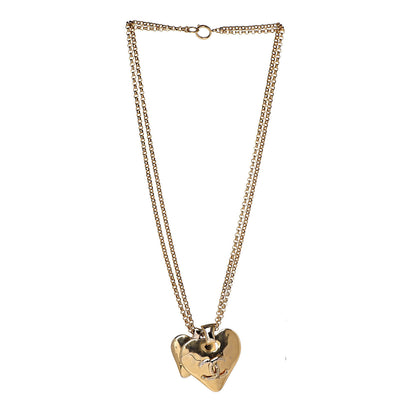 Chanel CC Double Heart Chain Pendant Necklace Gold 3 of 5
