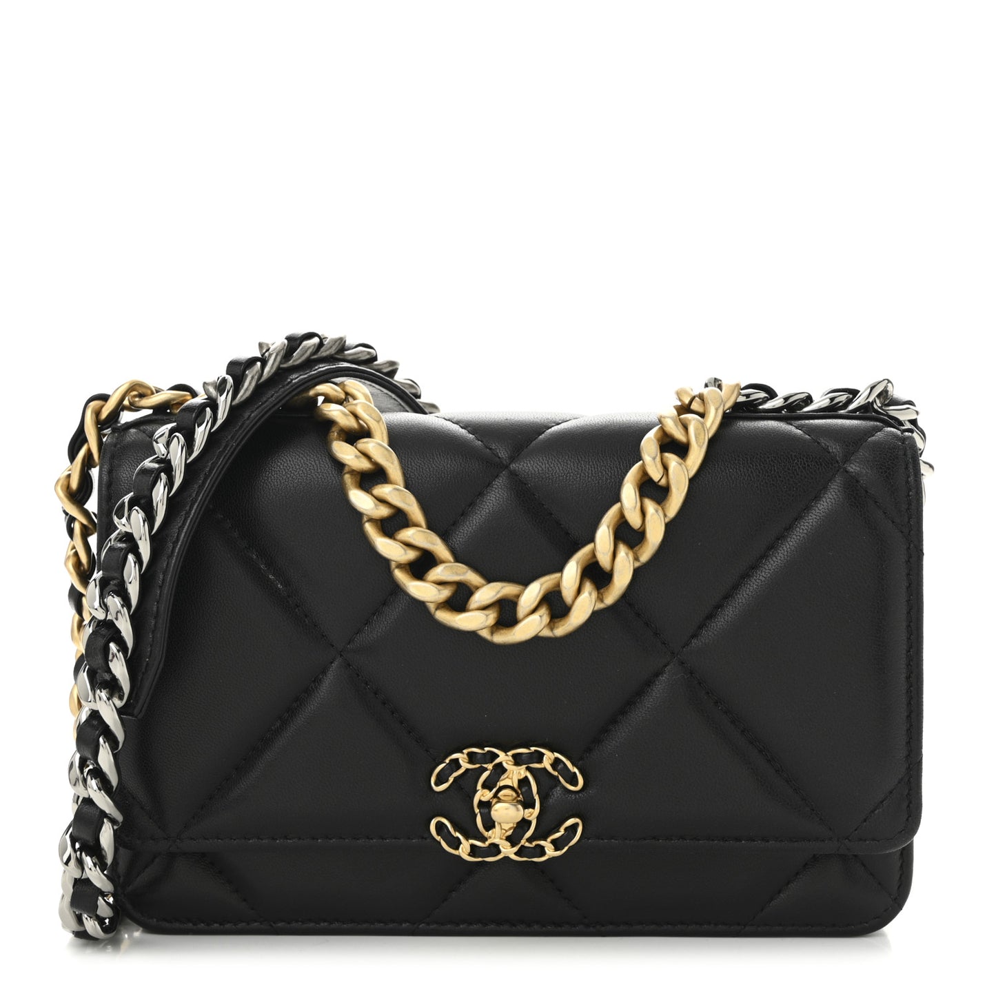 Lambskin Quilted Chanel 19 Wallet On Chain WOC Black