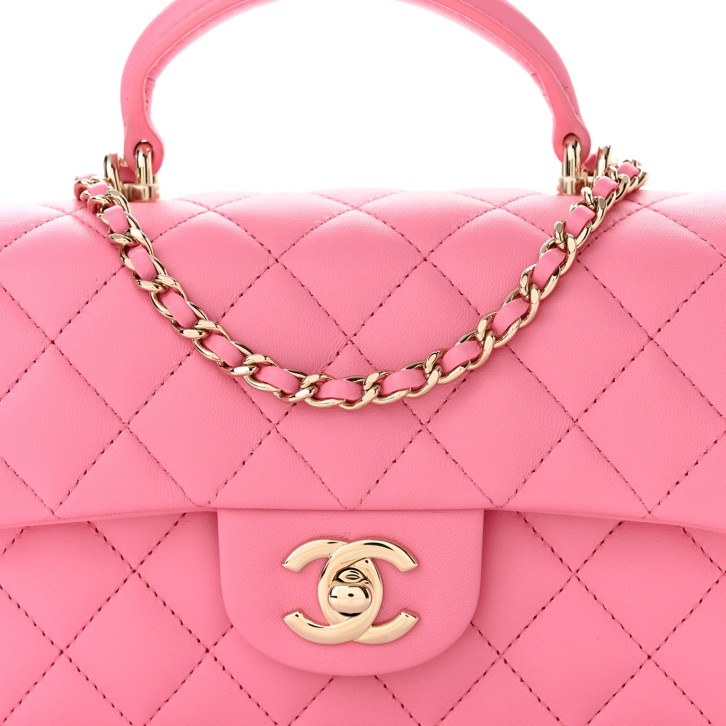 Lambskin Quilted Mini Top Handle Rectangular Flap Pink