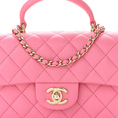 Chanel Lambskin Quilted Mini Top Handle Rectangular Flap Pink 7 of 10