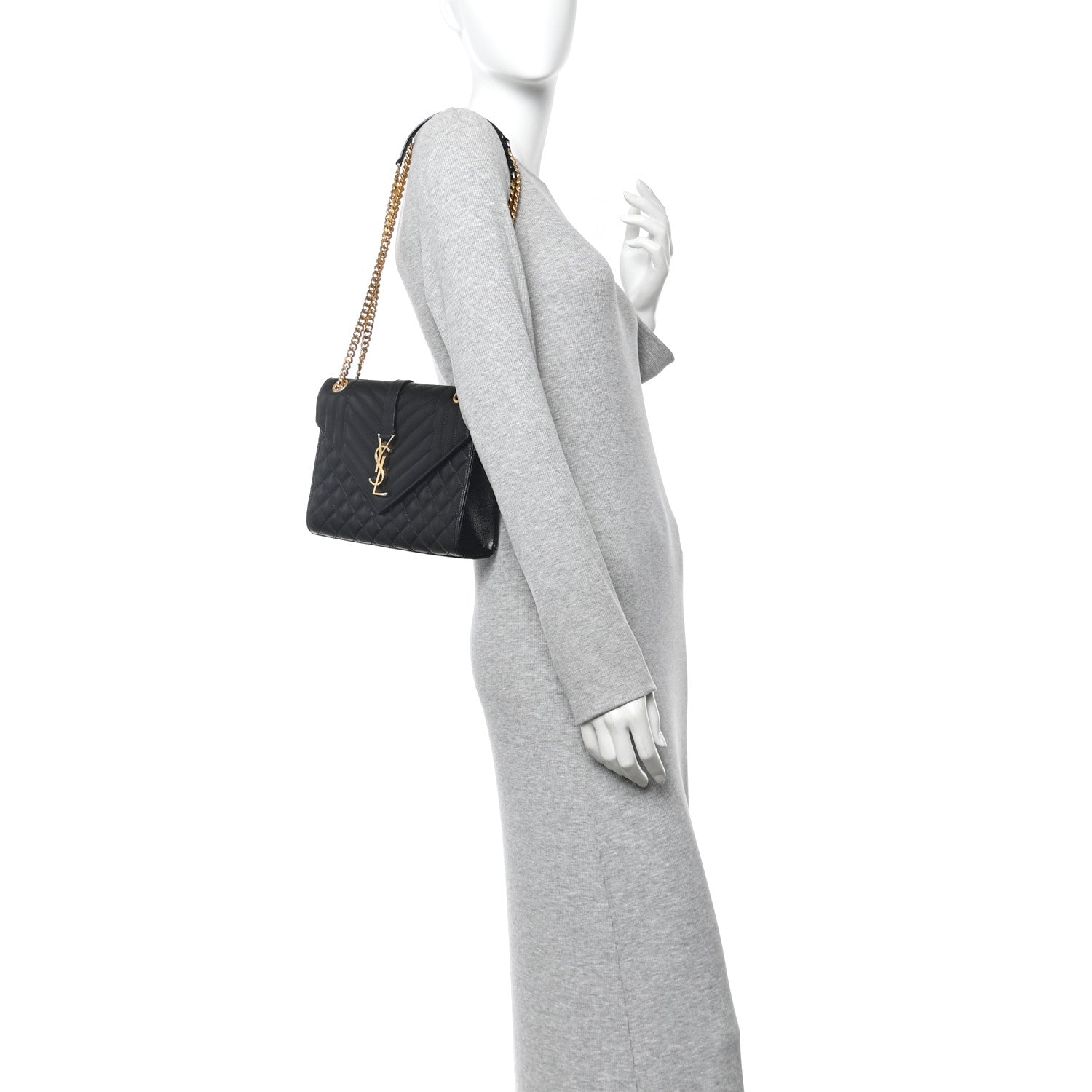 Saint Laurent Grain De Poudre Textured Mixed Matelasse Triquilt Medium Monogram Satchel Black 2 of 11