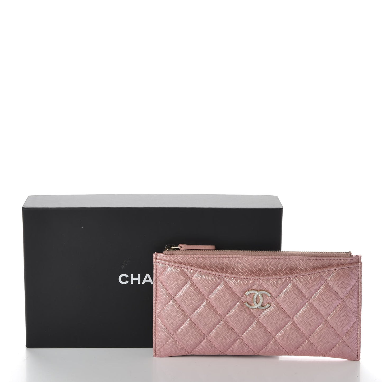 Iridescent Caviar Quilted Classic Zip Pouch Rose Pink