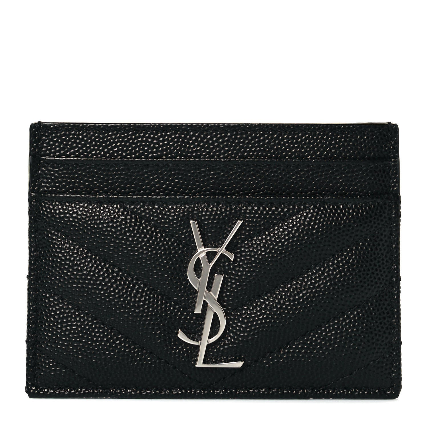 Saint Laurent Grain De Poudre Matelasse Chevron Monogram Credit Card Case Black 1 of 8