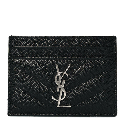 Saint Laurent Grain De Poudre Matelasse Chevron Monogram Credit Card Case Black 1 of 8