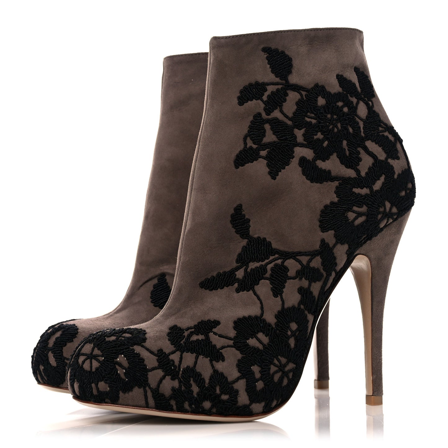 Suede Lace Ankle Booties 37.5 Brown Black