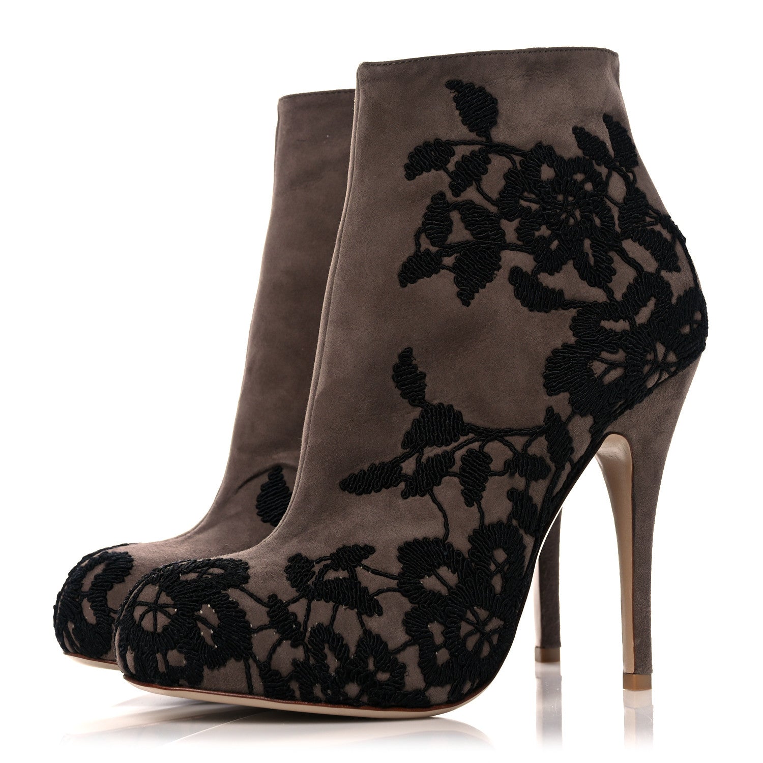 Valentino Garavani Suede Lace Ankle Booties 37.5 Brown Black 3 of 11