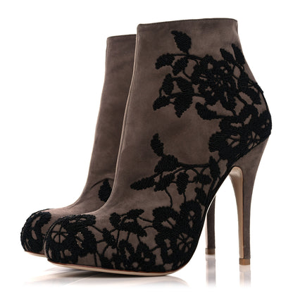 Valentino Garavani Suede Lace Ankle Booties 37.5 Brown Black 3 of 11