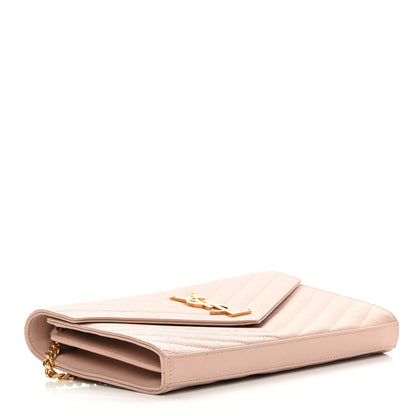 Saint Laurent Grain De Poudre Matelasse Chevron Monogram Chain Wallet Nude Powder 4 of 13