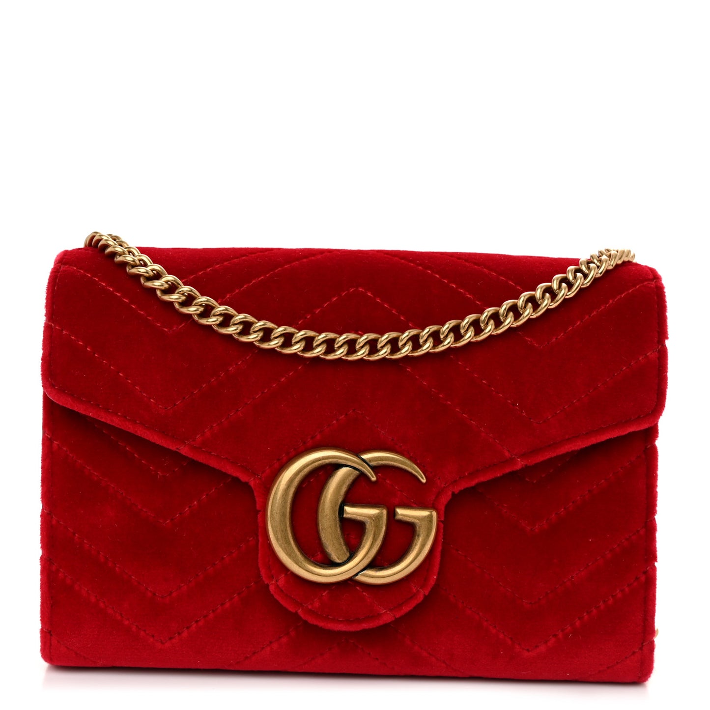 Velvet Matelasse GG Marmont Chain Wallet Hibiscus Red