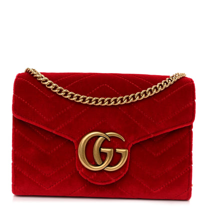 Gucci Velvet Matelasse GG Marmont Chain Wallet Hibiscus Red 1 of 11