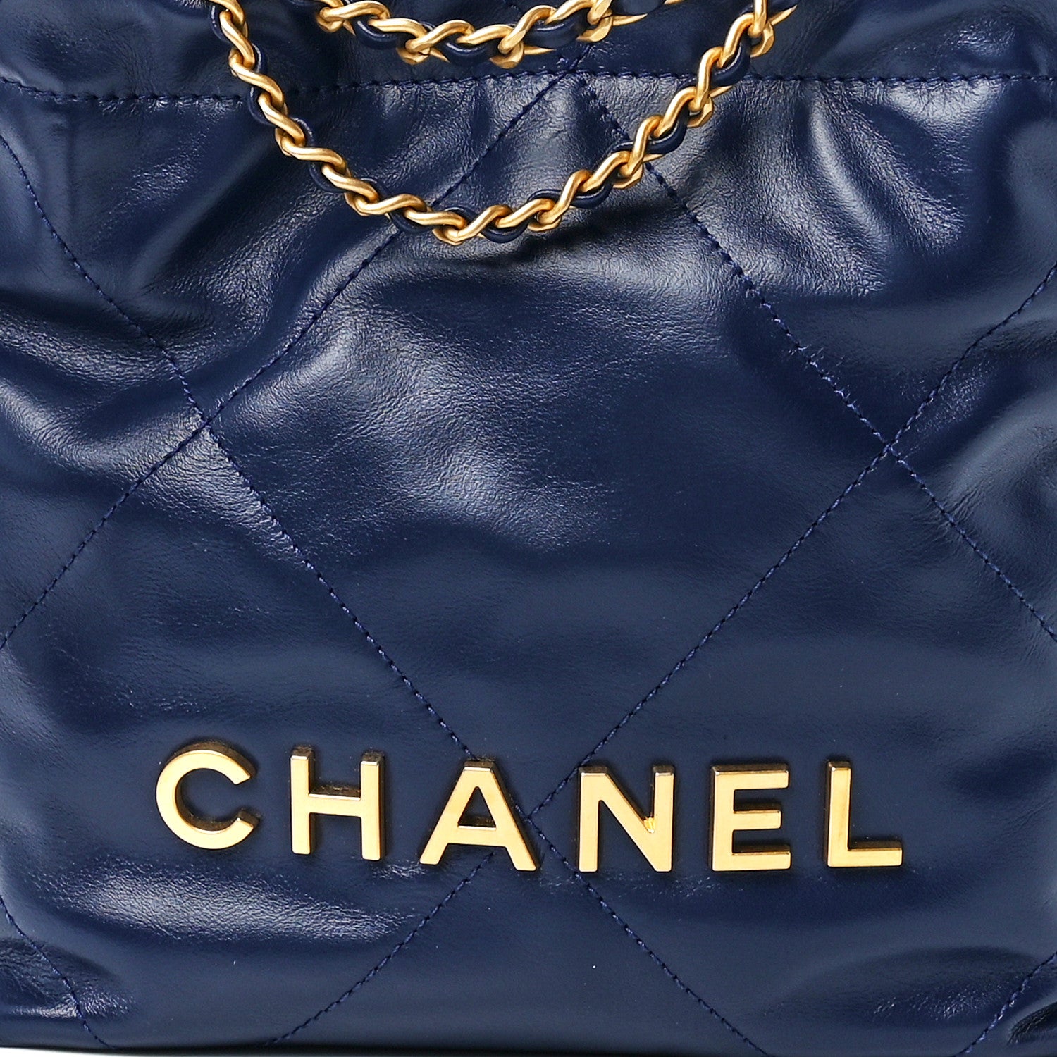 Chanel Shiny Calfskin Quilted Mini Chanel 22 Navy Blue 8 of 12