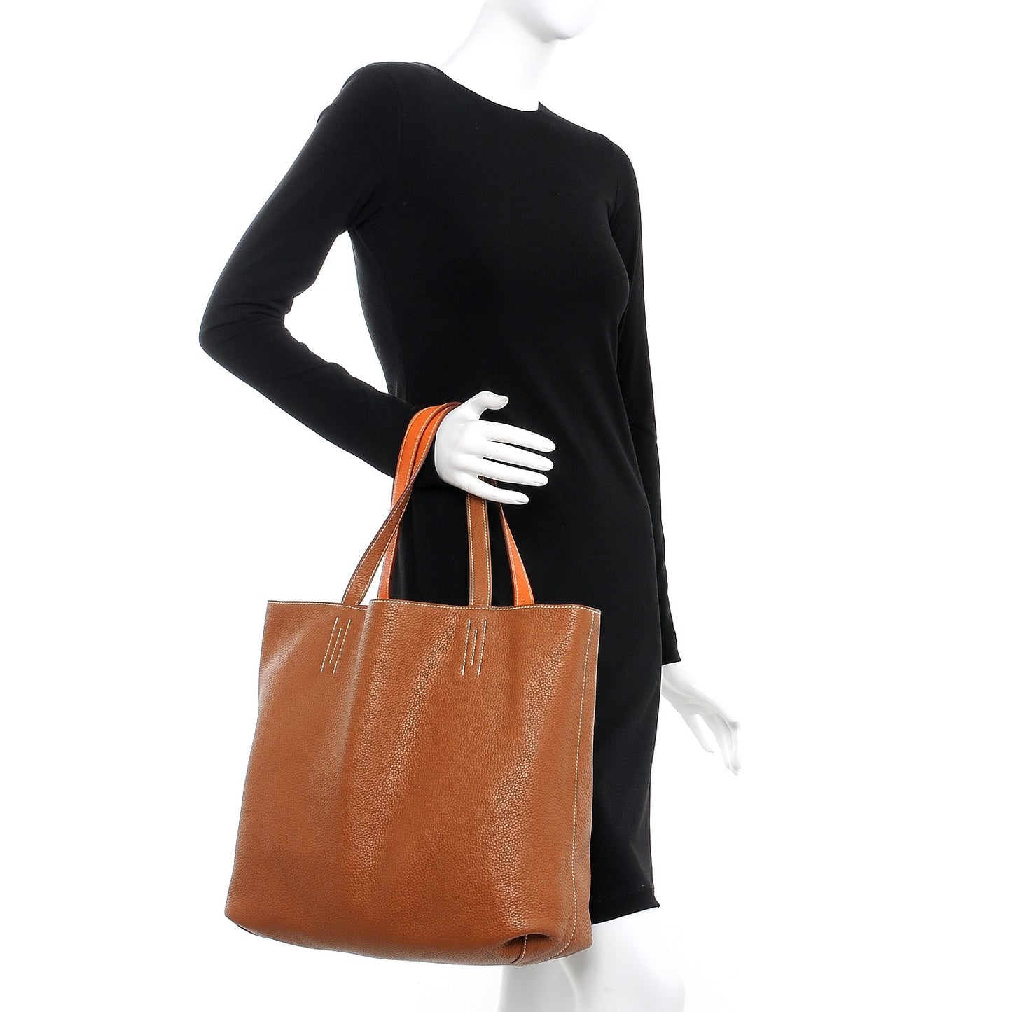Taurillon Clemence Double Sens 36 Reversible Tote Orange Gold