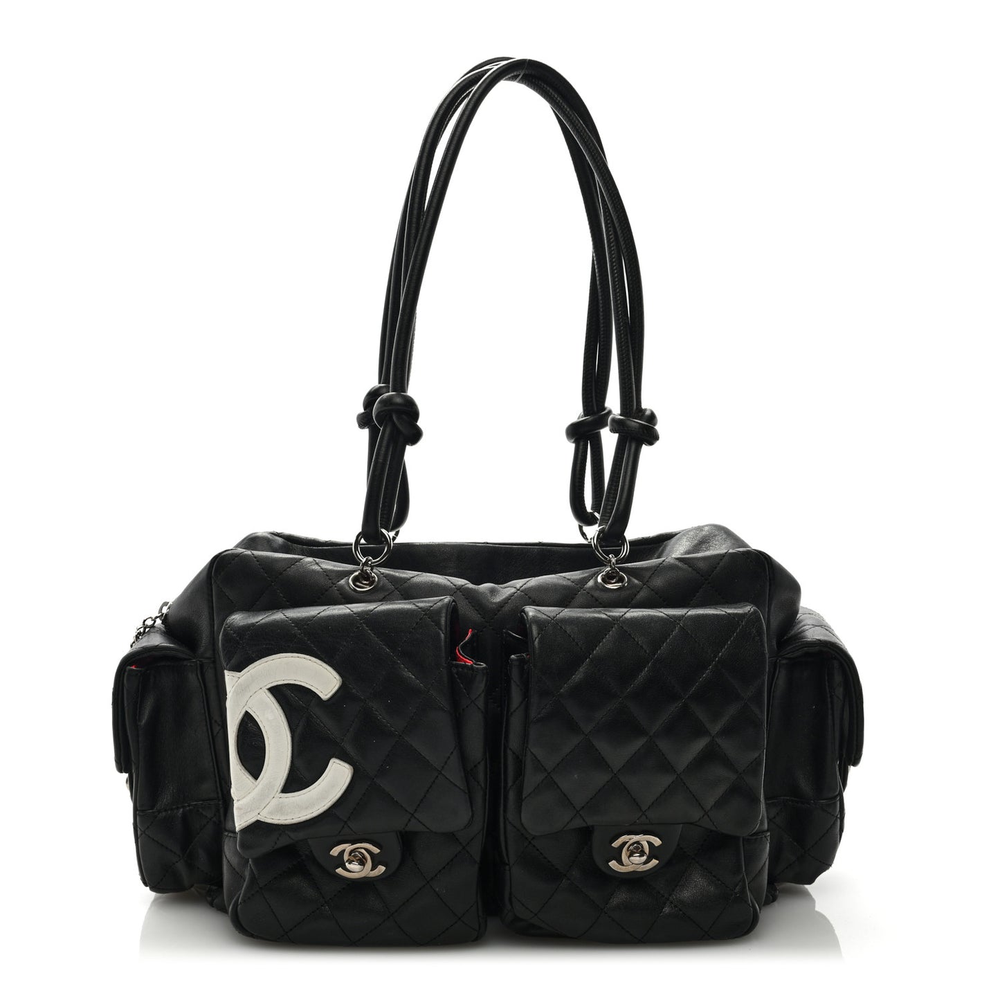 Calfskin Quilted Large Cambon Multipocket Reporter Black White