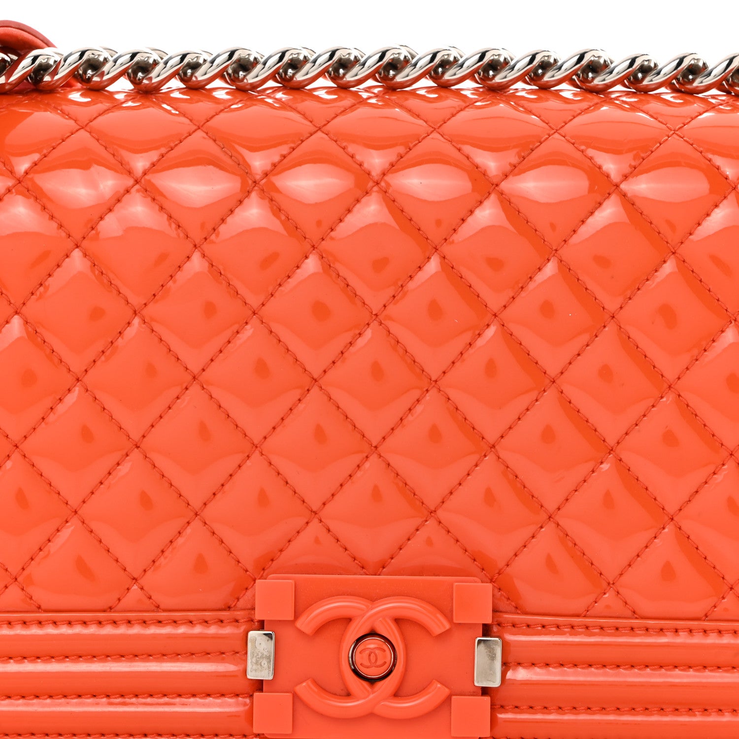 Chanel Patent Calfskin Quilted Medium Plexiglass Boy Flap Orange 8 of 11