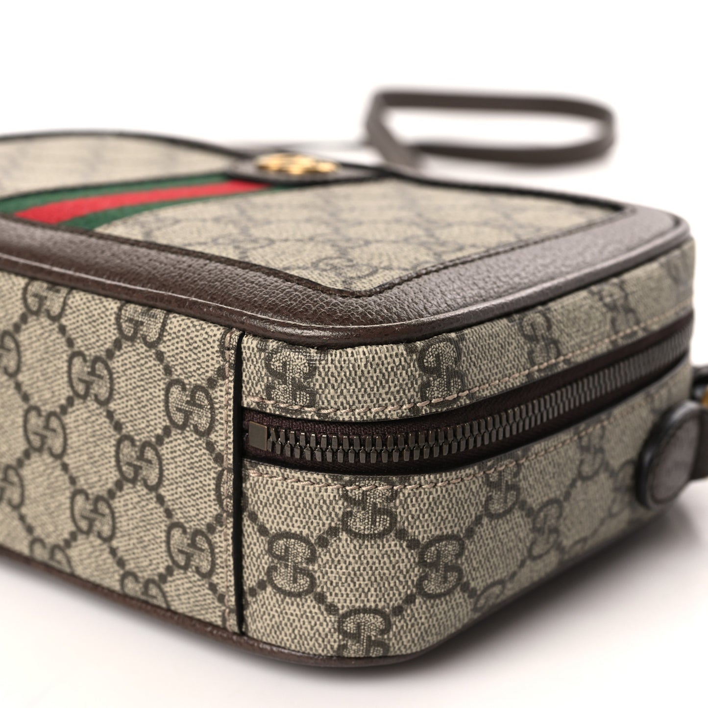 GG Supreme Monogram Web Small Ophidia Top Handle Shoulder Bag Brown