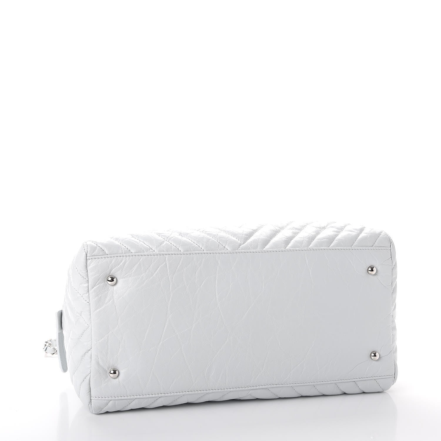 Chanel Aged Calfskin Chevron Medium Soft Bowling Bag White 4 of 7