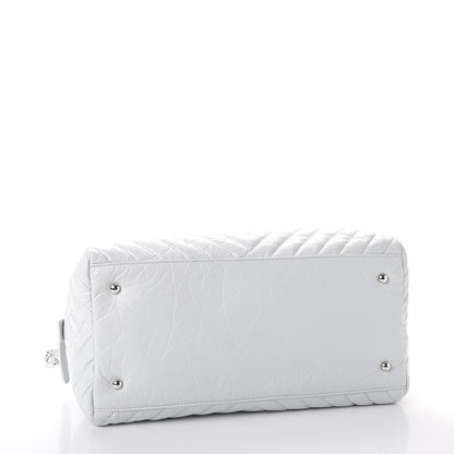 Chanel Aged Calfskin Chevron Medium Soft Bowling Bag White 4 of 7