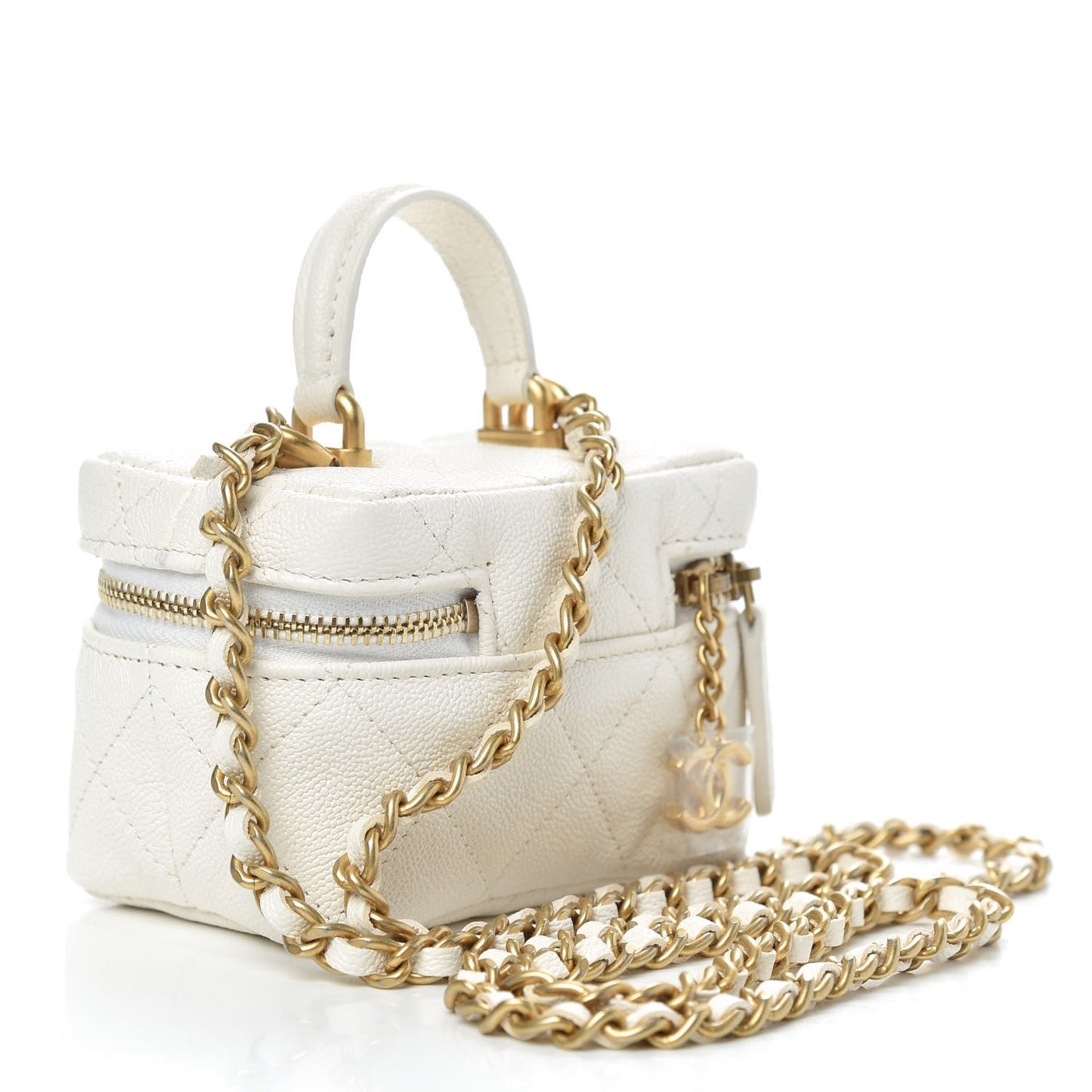 Caviar Quilted Mini Top Handle Vanity With Chain White