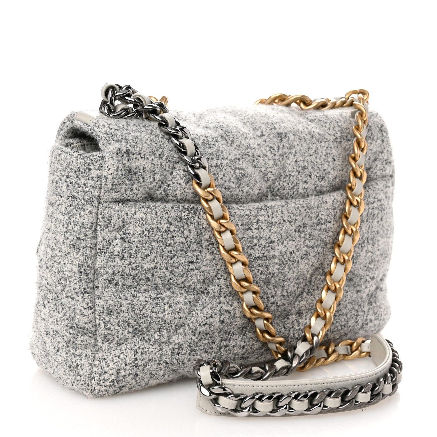 Chanel Tweed Quilted Large Chanel 19 Flap Grey Ecru 3 of 10