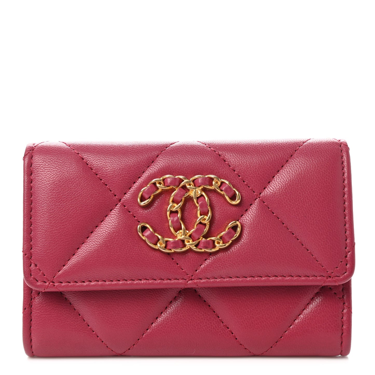 Lambskin Quilted Chanel 19 Flap Card Holder Pink