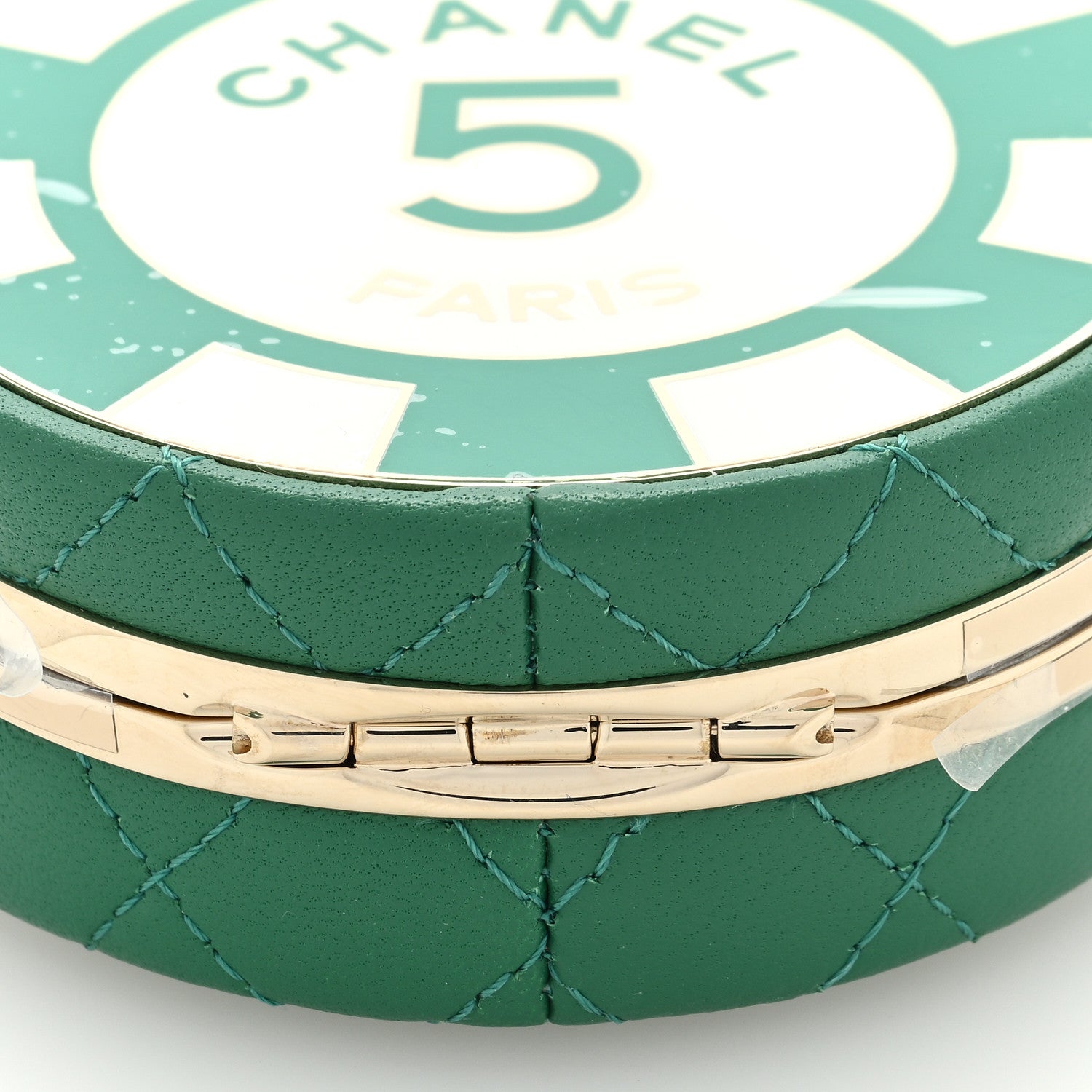 Chanel Lambskin Enamel Quilted Round Poker Chip Clutch With Chain Green White 8 of 8