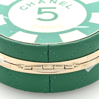 Chanel Lambskin Enamel Quilted Round Poker Chip Clutch With Chain Green White 8 of 8