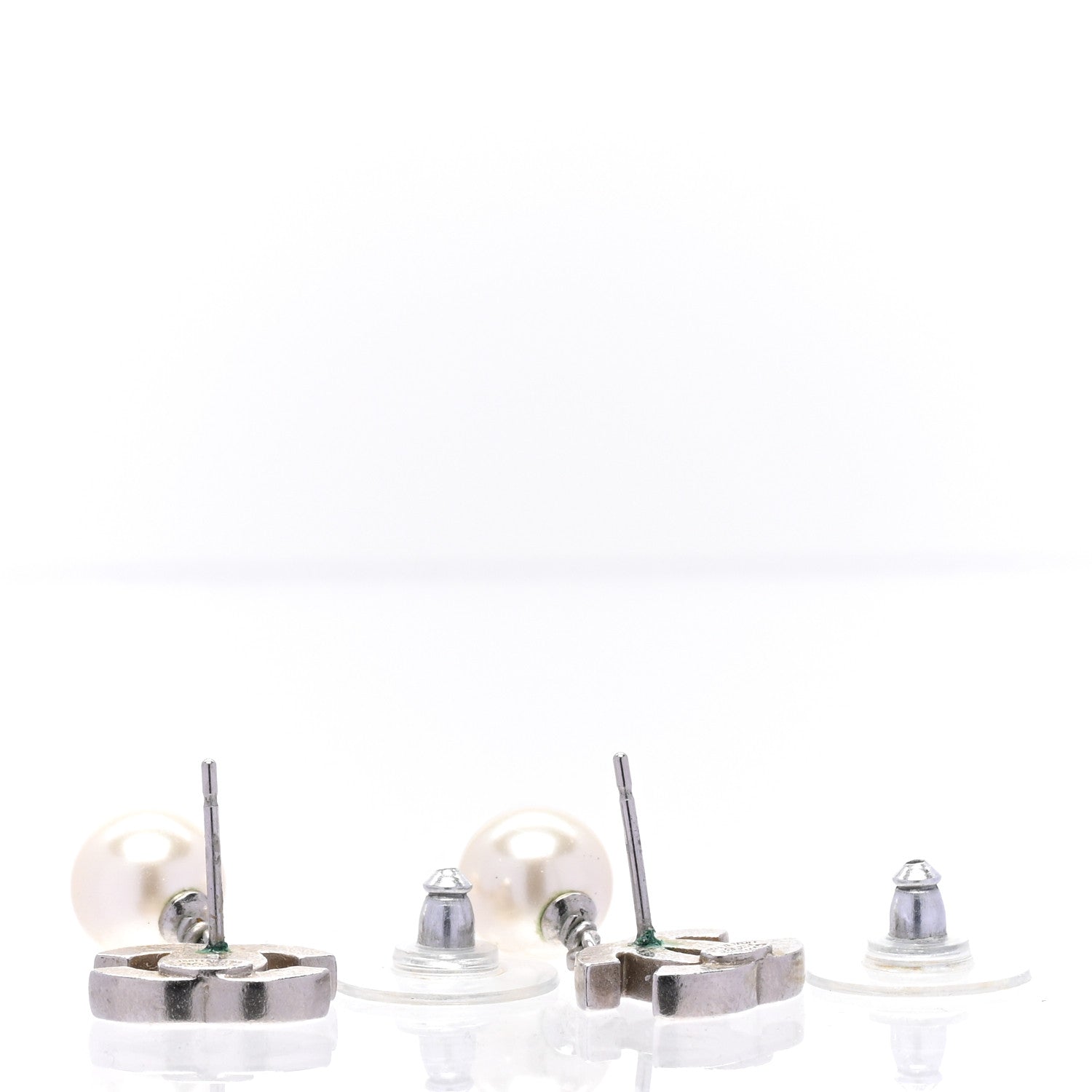 Chanel CC Pearl Drop Earrings Silver 4 of 4