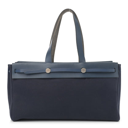 Hermes Toile Vache Hunter Herbag Cabas MM Bleu Marine 1 of 10