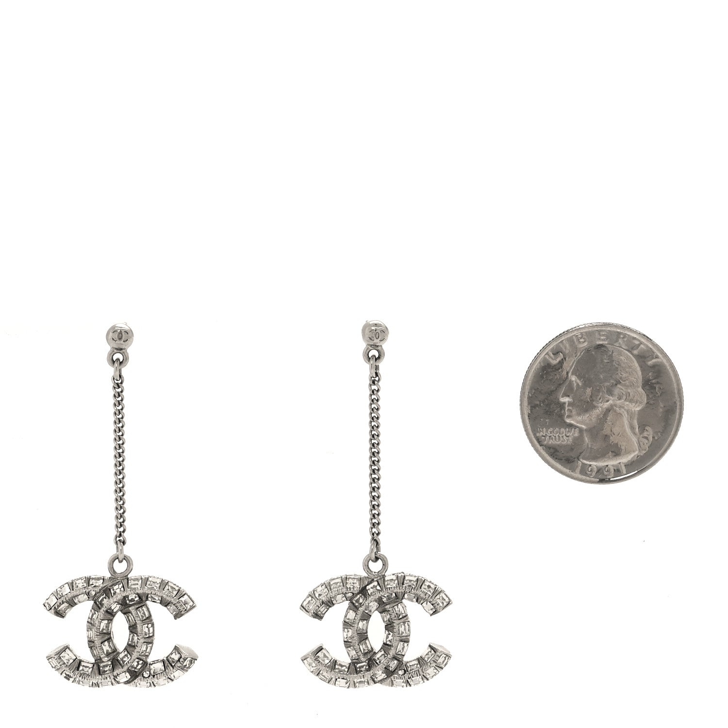 Chanel Baguette Crystal CC Drop Earrings Silver 2 of 4