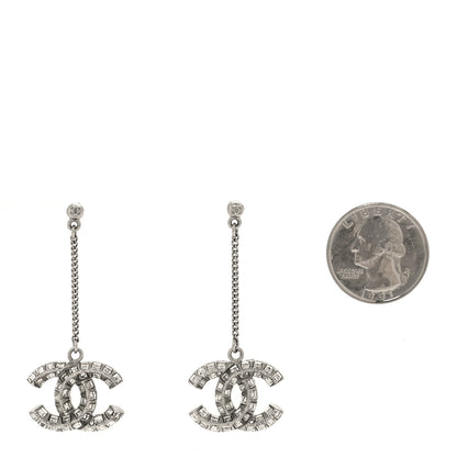 Chanel Baguette Crystal CC Drop Earrings Silver 2 of 4