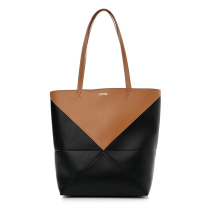 Loewe Shiny Calfskin Medium Puzzle Fold Tote Warm Desert Black 1 of 9