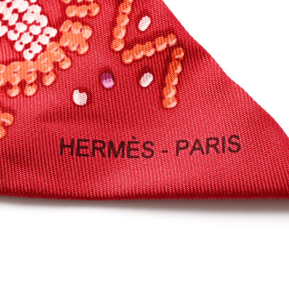Hermes Silk Kelly en Perles Twilly Vermillon Parme 2 of 5