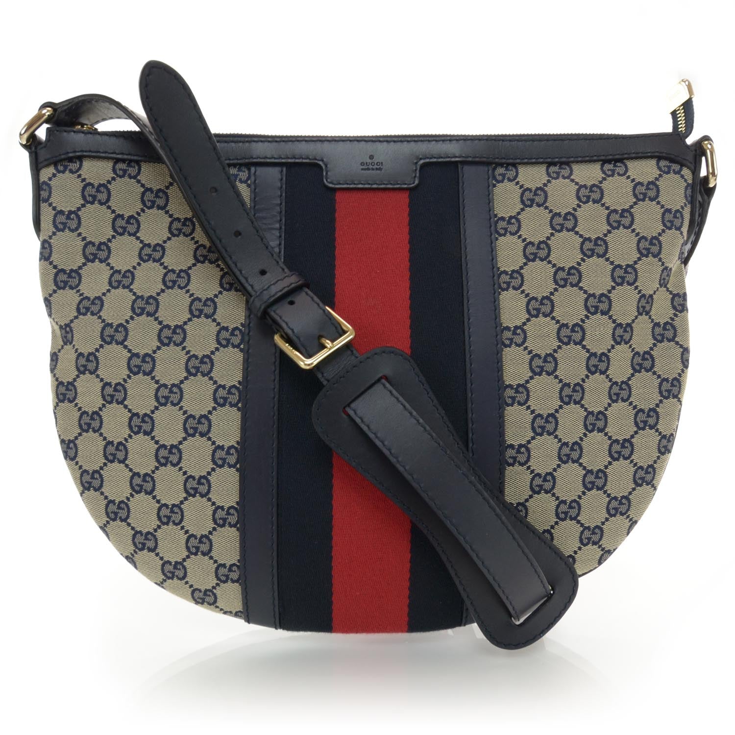 Gucci Monogram Vintage Web Medium Half Moon Hobo Navy 1 of 7