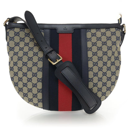 Gucci Monogram Vintage Web Medium Half Moon Hobo Navy 1 of 7