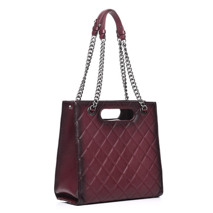 Chanel Goatskin Quilted Small Perfect Edge Shopping Tote Burgundy 3 of 7