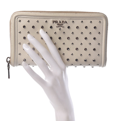 Prada Saffiano Vernice Crystal Studded Zip Around Wallet White 2 of 13