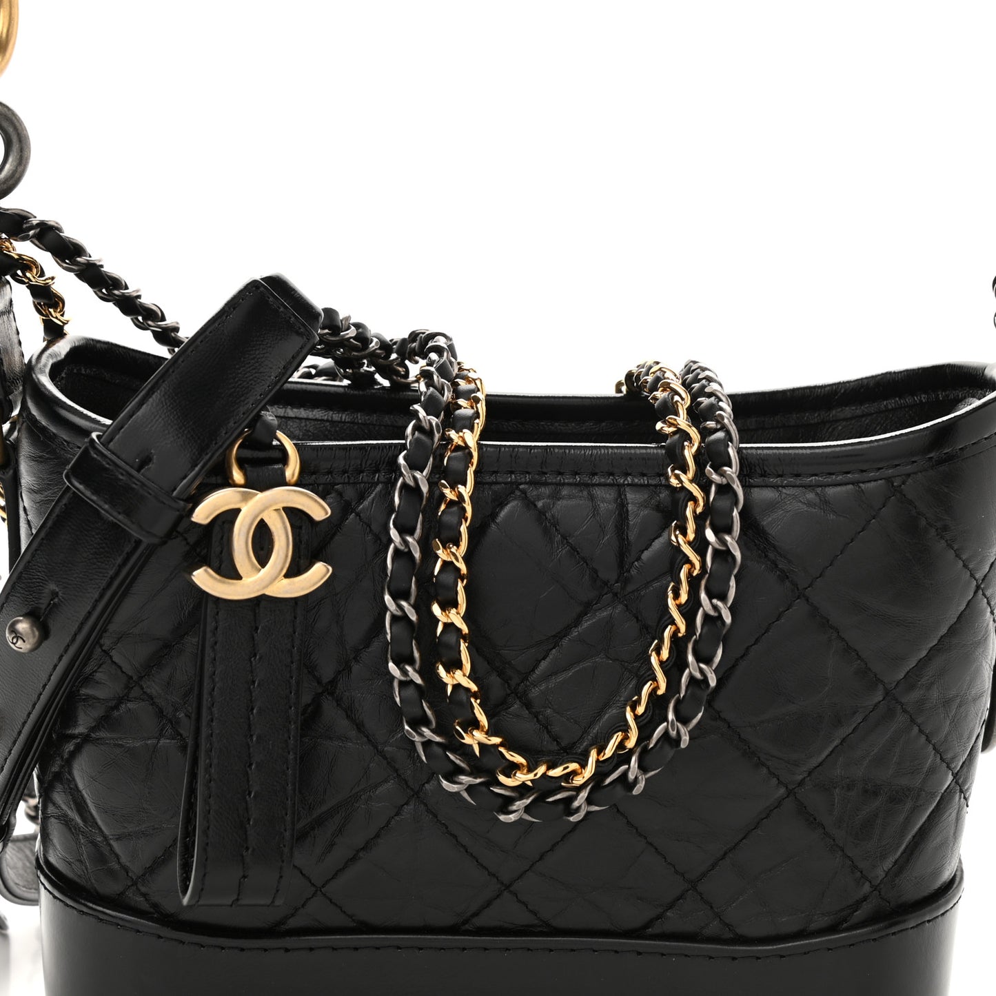 Aged Calfskin Quilted Small Gabrielle Logo Hobo Black