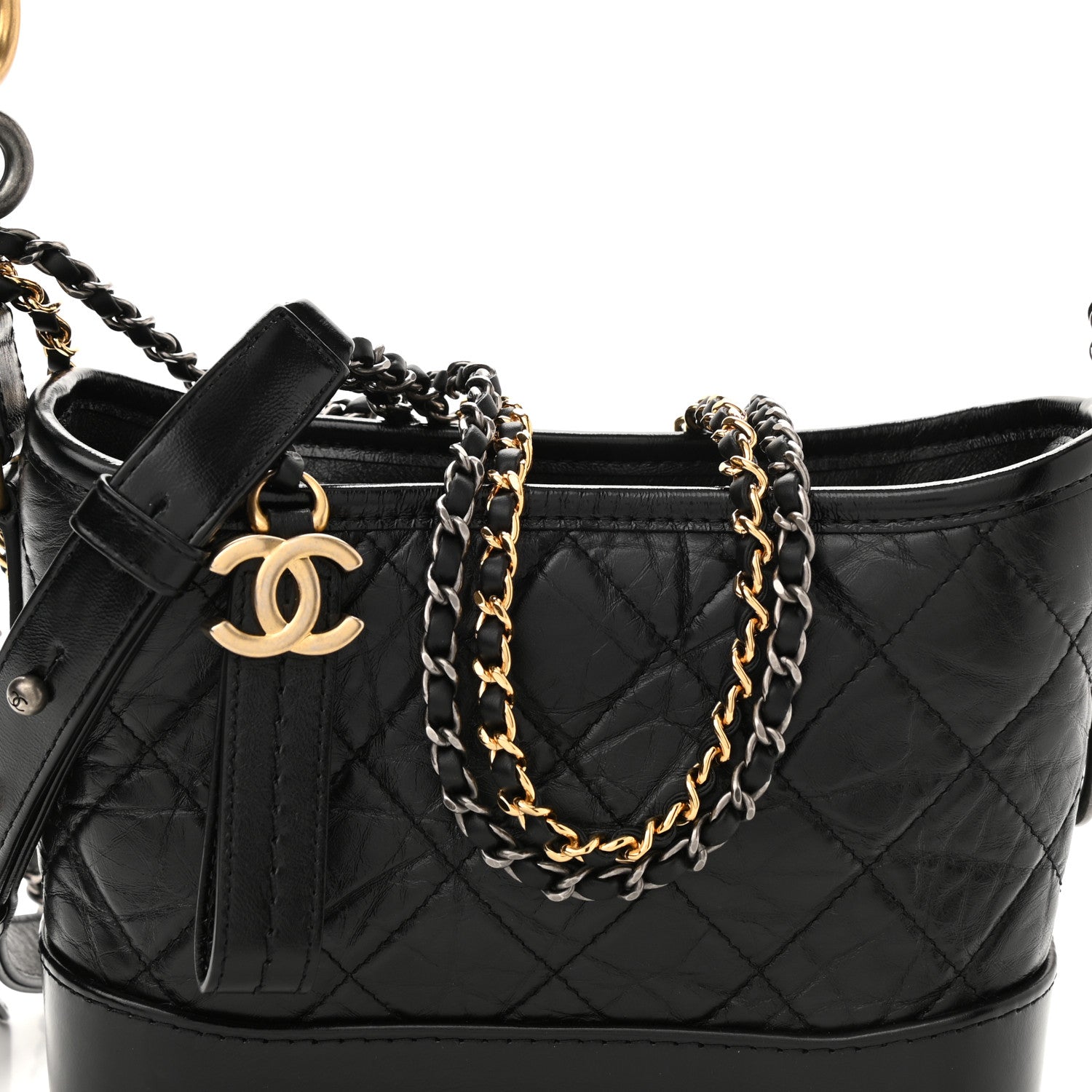 Chanel Aged Calfskin Quilted Small Gabrielle Logo Hobo Black 8 of 10