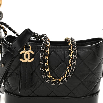 Chanel Aged Calfskin Quilted Small Gabrielle Logo Hobo Black 8 of 10