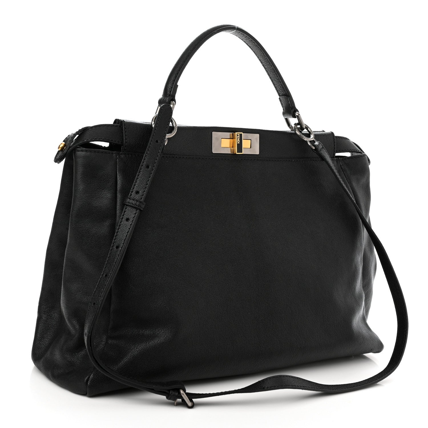 Fendi Goatskin Large Peekaboo Iconic Satchel Black 2 of 9