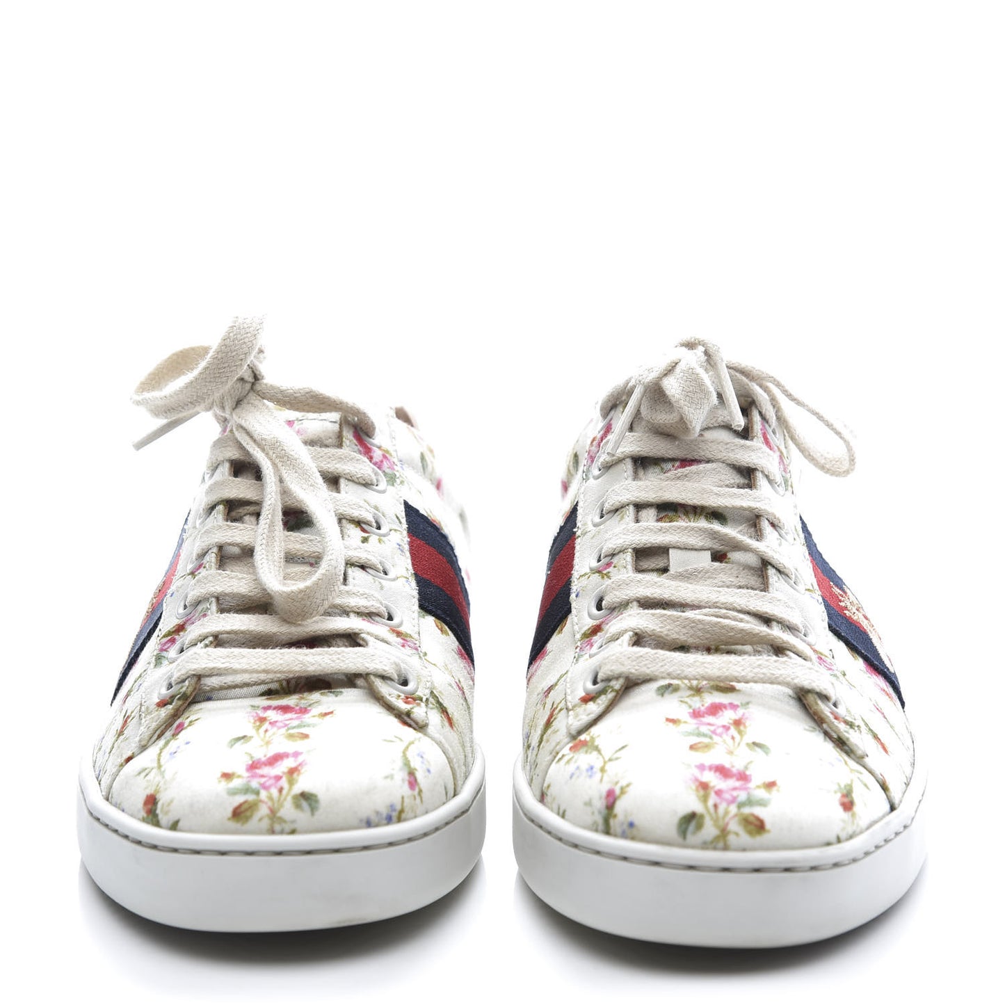 Calfskin Web Rose Print Bee Embroidered Womens Ace Sneakers 37 White