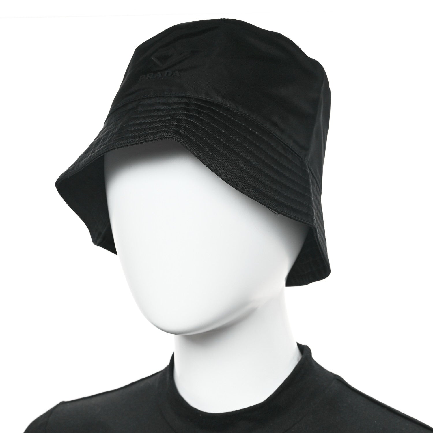 Prada Re-Nylon Rubber Logo Bucket Hat S Black 2 of 9