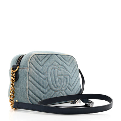 Gucci Denim Matelasse Small Pearly GG Marmont Chain Bag Blue 2 of 10