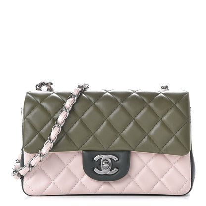 Chanel Lambskin Quilted Tri-Color Mini Rectangular Flap Green Pink 1 of 10